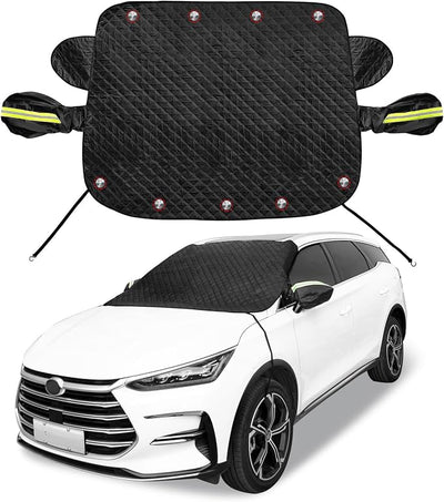 Car Windshield Cover for Ice and Snow Magnetic Car Anti-Snow Cover for SUV Truck 4-Layer for All-Weather Automotive Frost Snow Covers with Mirror Protectors, Fits Most Cars