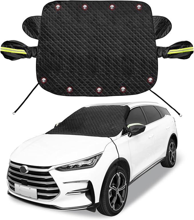Car Windshield Cover for Ice and Snow Magnetic Car Anti-Snow Cover for SUV Truck 4-Layer for All-Weather Automotive Frost Snow Covers with Mirror Protectors, Fits Most Cars