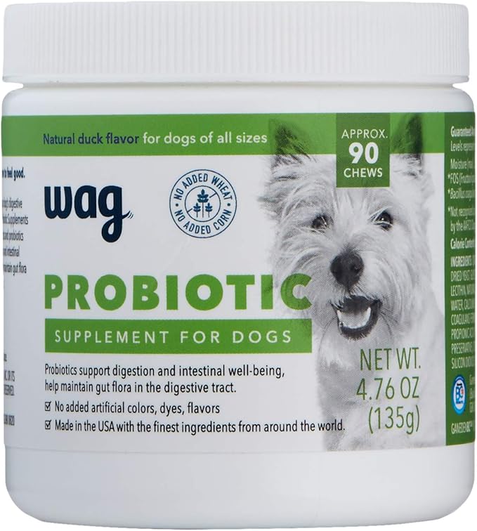 Amazon Brand - Probiotic Supplement Daily Chews for Dogs, Supports Digestion and Gut Health, Natural Duck Flavor, 90 count