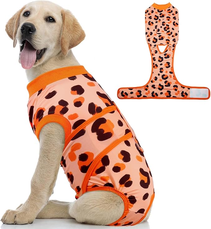 Kuoser Dog Recovery Suit for Dogs After Surgery,Professional Surgical Onesie for Female Male Dogs Spay Neuter,Soft Dog Surgery Suit Bodysuit for Abdominal Wounds Skin Disease,Orange L