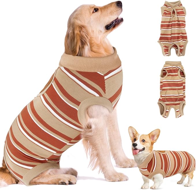 SlowTon Dog Recovery Suit - Surgery Recovery Suit for Female Male Dogs, Dog Onesie After Spay Abdominal Wounds, E-Collar Cone Alternative Prevent Licking Pet Surgical Suit(Brown,L)