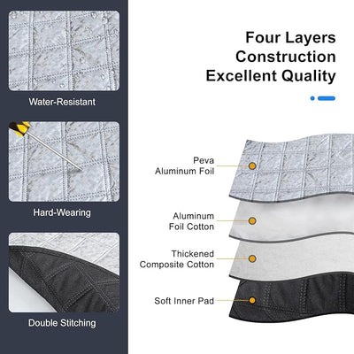 ICWEIMEI Car Windshield Snow Cover, 4-Layer Protection for Snow, Ice, Frost, Sunlight, Large Magnetic Car Windshield Cover with Side Mirror Protector Fit for Large Cars, SUV, Truck, Van in All Weather