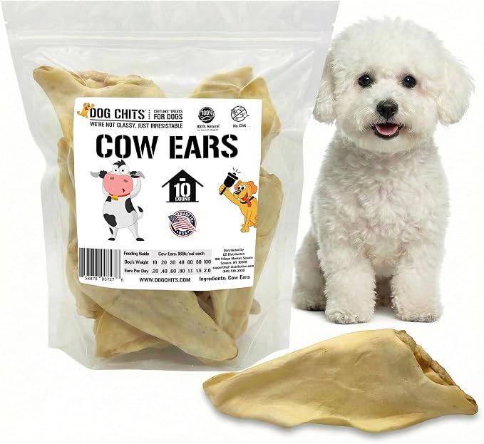 Cow Ears for Dogs – All Natural Cow Ear Dog Treats & Training Chews – High Protein, Low Fat – Thick Cut, Full-Sized – Dental Clean Crunch – Ideal for Medium & Large Dogs – Large, 10 Pk