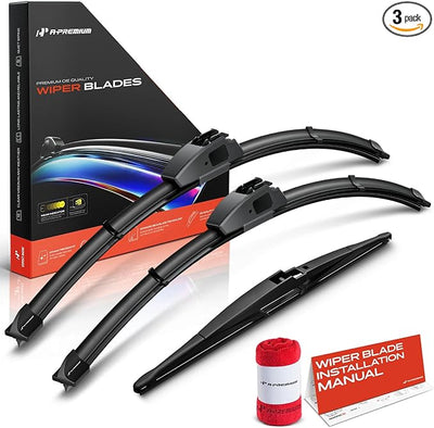 A-Premium 22"+21"+14" Windshield Wiper Blades with Wear Indicator & Towel | Compatible with Lexus GX470 2003-2009, Front Rear Wipers Blade Set for Hook/RL2 Arm Connector, Pack of 3