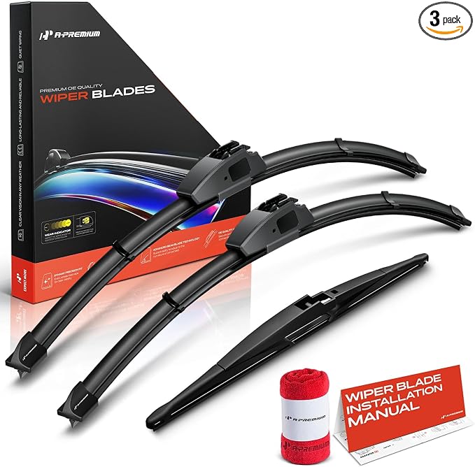 A-Premium 22"+21"+14" Windshield Wiper Blades with Wear Indicator & Towel | Compatible with Lexus GX470 2003-2009, Front Rear Wipers Blade Set for Hook/RL2 Arm Connector, Pack of 3