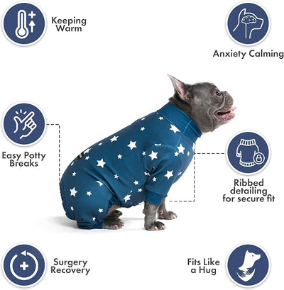 Spark Paws Dog Pajama, Dog Recovery Suit Male, Onesie, Ultra-Soft and 4-Way Stretch, for Small Medium and Large Breed - Stars - S