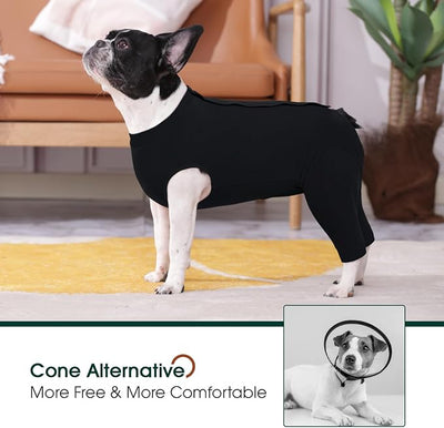 Kuoser Dog Recovery Suit with Anti Licking Rear Leg Sleeve, Black 3XL | Abdominal Dog Surgical Suit with Pants Cover Protect Wounds, Dogs Elbow Protector Soft Pet Surgery Onesie Cone Alternative