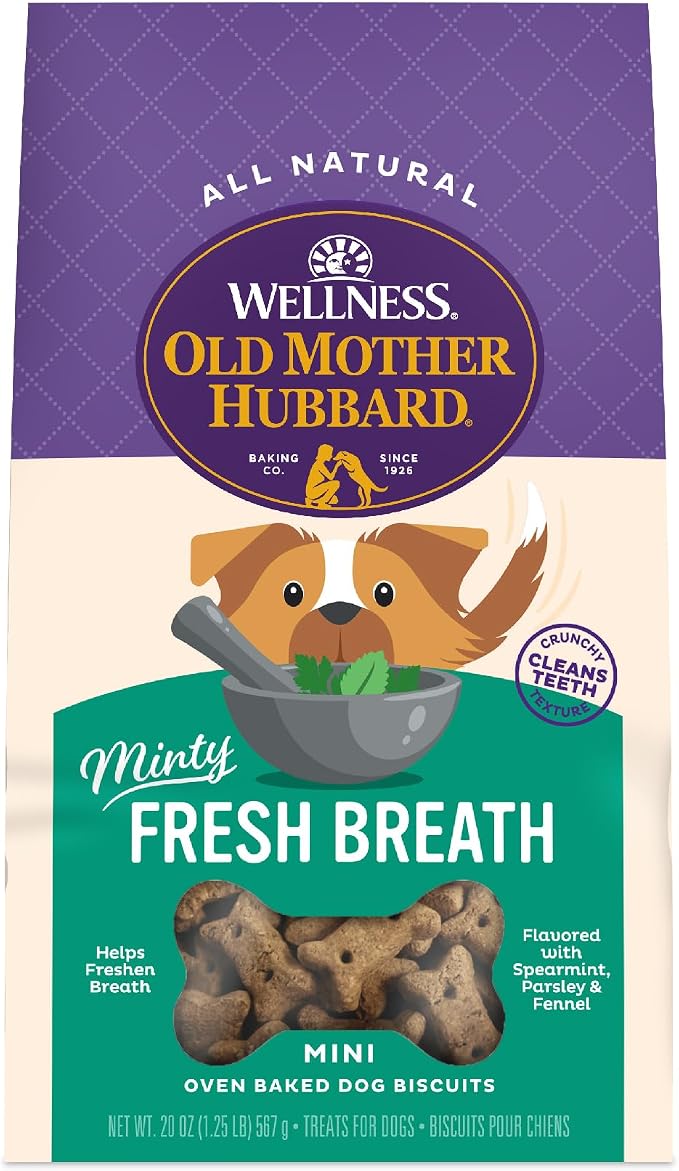 Wellness Old Mother Hubbard Minty Fresh Breath Dog Biscuits, Natural Training Treats, Spearmint and Chicken Flavor, Mini Size, 20 oz Bag