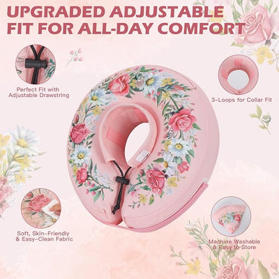 IEUUMLER Inflatable Recovery Dog Cone Collar, Neck Donut Protective ECollar, Adjustable Soft Collar for Dog and Cat After Surgery Prevent from Biting & Licking EU020 Floral Wreath L