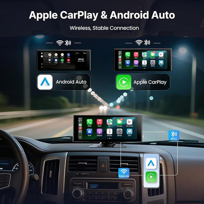 WonVon Wireless Car Play Screen, 10.26'' Monitor with Apple Carplay & Android Auto, 4K Portable Smart Touch Tablet Stereo Multimedia Dashboard, Bluetooth/FM/GPS/AUX