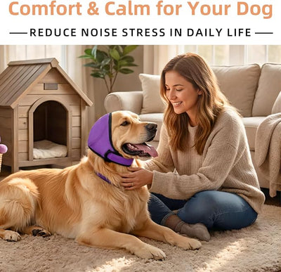 Dog Ear Muffs Noise Protection, No-Shake Ear Wrap for Hematoma Care, Bathing, Drying, Swimming & Noise Anxiety Relief (Purple, Small)