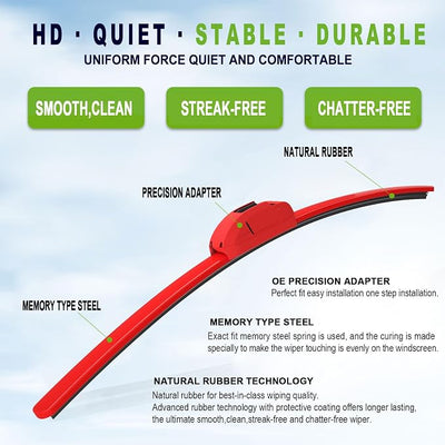 OEM QUALITY 13" + 13" PARRATI Premium All-Season Bright Red Windshield Wiper Blades (Set of 2)