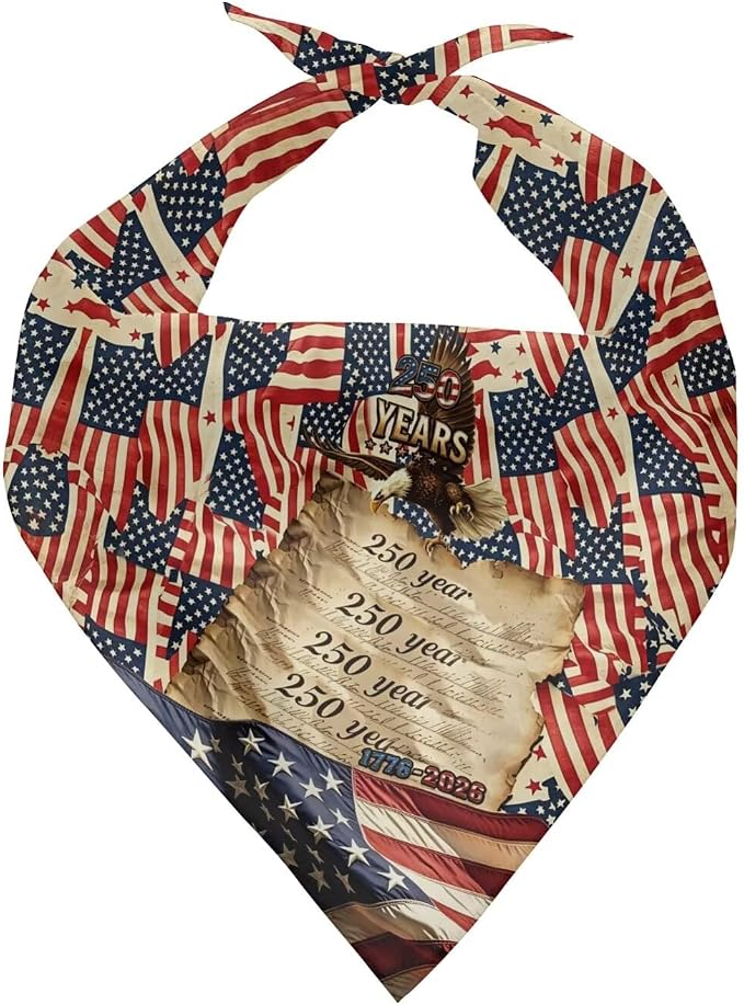 250 Years American Flag Dog Bandana Dog Triangle Bibs Soft and Breathable Holiday Scarf Accessories Reversible Bandana