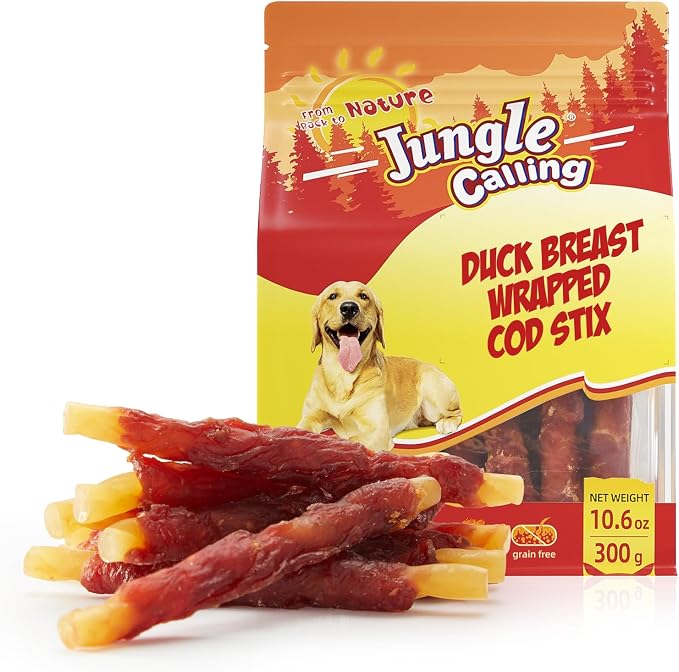 Duck Wrapped Cod Sticks Dog Treats, Rawhide Free Training Rewards Snacks for Dogs, Natural Chewy Sticks Treats, 10.6 oz
