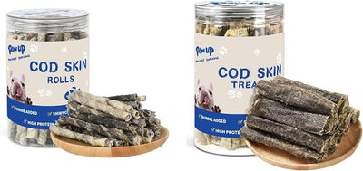 PAWUP Cod Skin Dog Treats Natural High Omega 3 Dog Snacks, Single Ingredient Cod Skin Chews for Small Dogs w/Taurine