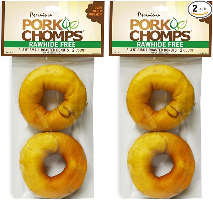 Roasted Pork Skin Dog Chews, 3 Inch Donuts, Real Chicken, 2 Count, Pack of 2 - Long-Lasting Treats for Dogs - High Protein, Rawhide-Free, Low Fat, Healthy & Delicious Chews