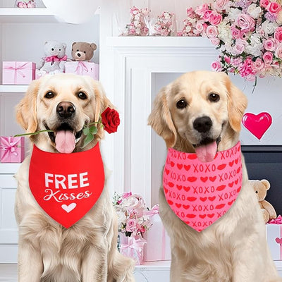 Valentine's Dog Bandanas XLarge 2PCS, Triangle Reversible Sweetheart Scarf for Boy and Girl, Love Bibs Accessories for Large and Extra Large Dogs
