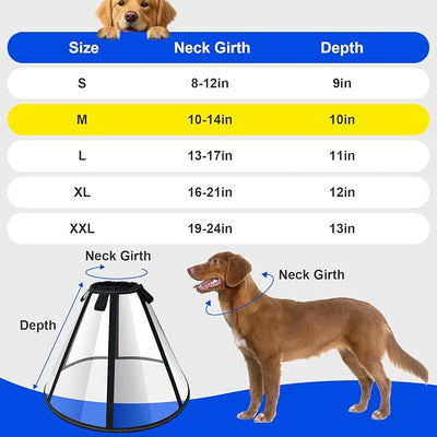 Adjustable Soft Dog Cone Collar for After Surgery Recovery, Comfortable Pet Recovery Protective Collar for Medium Large Dogs, Elizabethan Dog Neck Collar (M, Black)