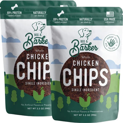 Beg & Barker Chicken Chips for Dogs (3.5 Ounce, Pack of 2) - Single Ingredient Dog Treats for Large & Small Dogs Protein Human Grade Dog Treats Made from Real Meat Beef, Made in USA