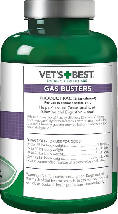 Vet's Best Gas Busters Dog Supplements - Gas, Bloating, Constipation Relief and Digestion Aid for Dogs - 90 Chewable Tablets, (Pack of 2)
