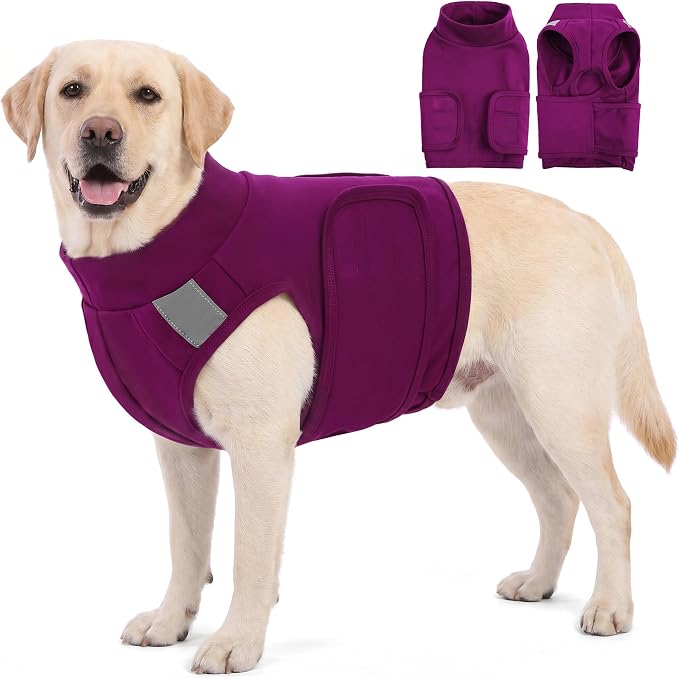 AOFITEE Dog Anxiety Vest, Adjustable Dogs Calming Vest, Dog Thunder Jacket for Dogs Anxiety Fireworks, Thunder, Travel, Separation, Compression Shirt with Reflective Trims Purple XL