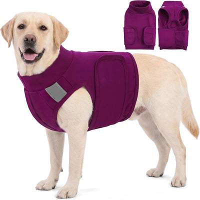AOFITEE Dog Anxiety Vest, Adjustable Dogs Calming Vest, Dog Thunder Jacket for Dogs Anxiety Fireworks, Thunder, Travel, Separation, Compression Shirt with Reflective Trims Purple XL