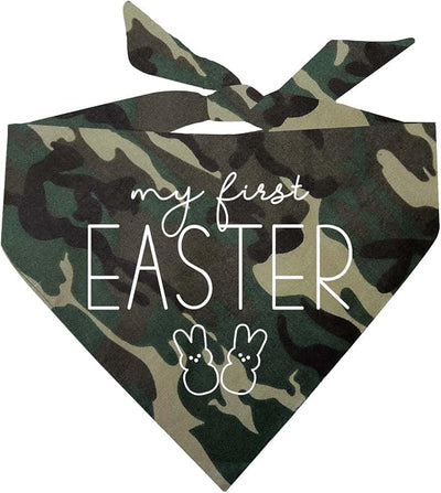 My First Easter Dog Bandana | 100% Cotton Adjustable Triangle | Made in USA | Easter Bunny | Egg Hunt| Funny Outfit Prop Photoshoot |Camo, One Size (392)