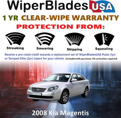 WiperBladesUSA Wiper Blades Set w/ 1yr warranty compatible with Kia Magentis 2008 Wipers (Set of 2) Pulse Wipers