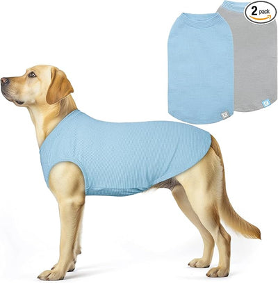 KYEESE 2Pack Waffle Dog Shirts, Lightweight Sleeveless Dog T Shirts for Large Dogs Boy, Breathable Pet Vest Comfort Tank Top Soft Dogs Clothes for Daily Wear, Blue+Grey, 3XL