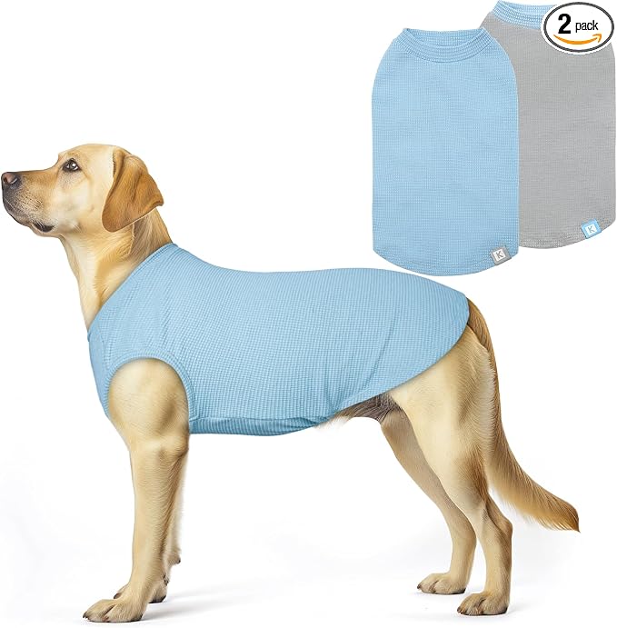 2Pack Waffle Dog Shirts, Lightweight Sleeveless Dog T Shirts for Large Dogs Boy, Breathable Pet Vest Comfort Tank Top Soft Dogs Clothes for Daily Wear, Blue+Grey, 3XL
