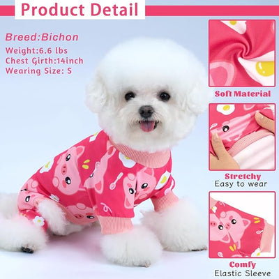 XPUDAC 4 Pieces Dog Pajamas Stretchy Dog Pjs Soft Cute Doggie Clothes for Small Medium Dogs Boy Girl Cats Pet Outfits