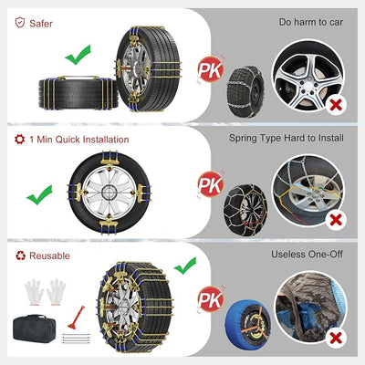 MOPHOTO Cable Snow Chains 8 Pack, Tire Chains for Cars/SUVs/Pickup Trucks, Security Chains, for Tire Width 215-285 mm, Easy Installation & Durability