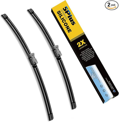 5 PLUS Premium Silicone Wiper Blades 22"+20" Front Fit Top Lock Arms 2-PACK | All Weather Performance, Waterproof Rain Wiping, Streak-Free Visibility, Long Lasting Harsh Weather Design