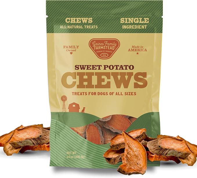 Gaines Family Farmstead Sweet Potato Dog Treats, 14oz Bag - Single Ingredient Sweet Potato Chews for Dogs, Grain Free Rawhide Alternative, High Fiber Healthy Dog Chews, Made in USA
