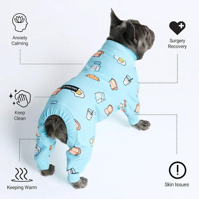 Spark Paws Dog Pajama, Dog Recovery Suit Male, Onesie, Ultra-Soft and 4-Way Stretch, for Small Medium and Large Breeds - Breakfast Blue - 4XL