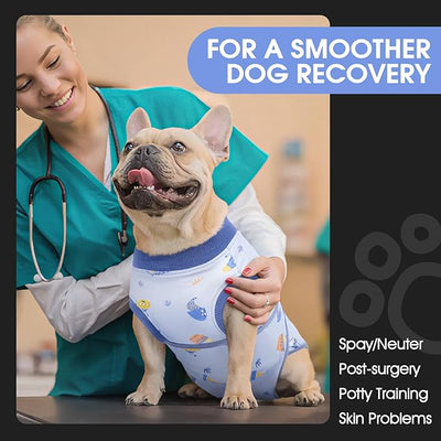 FUAMEY Recovery Suit for Dogs After Surgery,Soft Breathable Dog Bodysuit E-Collar & Cone Alternative Surgical Suit,Male Female Dog Neuter Spay Suits Anti Licking Wounds Onesie Blue Boat XS