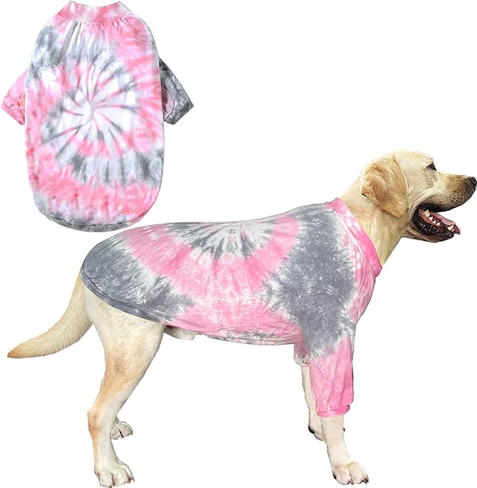 Dog Cotton Pink Tie Dye T-Shirts Soft and Stretchy Breathable Pet Shirt Pajamas Pets Clothes for Large Dogs,Large Pink Tiedye
