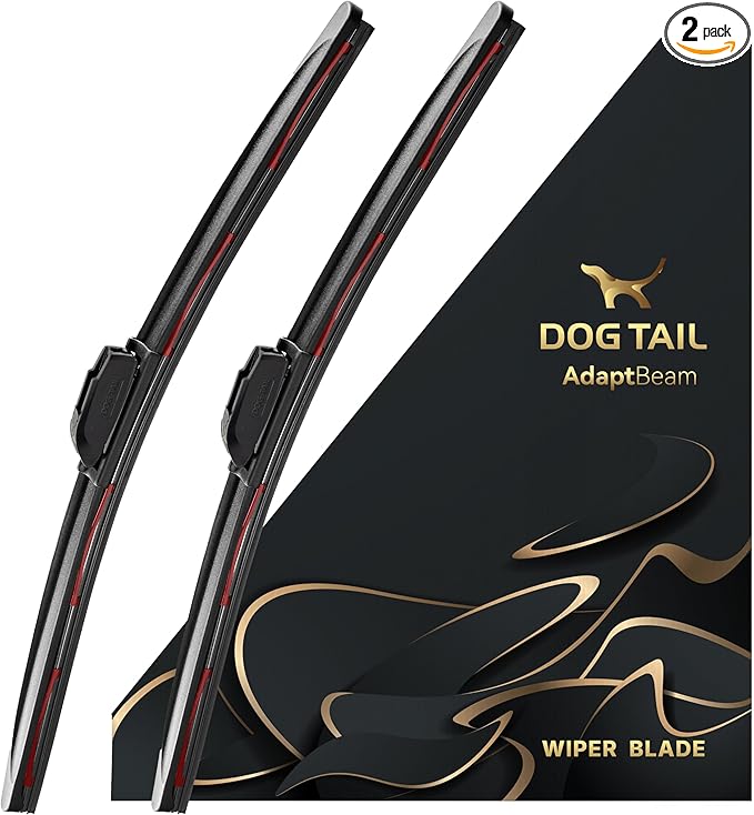 DOG TAIL AdaptBeam Neoprene Wiper Blades - 22'' & 21''- Set of 2 | Super Duty Neoprene, Dual-Steel, Premium Quality, 7 Multiple Adapters for Quick Setup with Wide Vehicle Compatibility