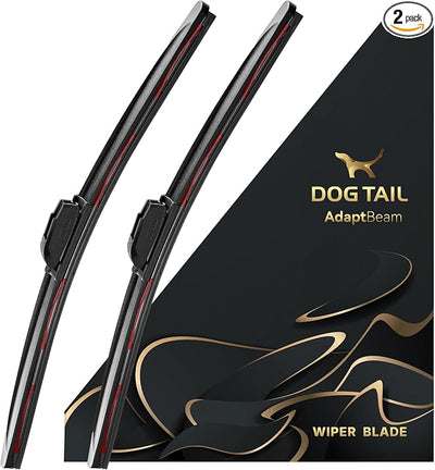 DOG TAIL AdaptBeam Neoprene Wiper Blades - 24'' & 19''- Set of 2 | Super Duty Neoprene, Dual-Steel, Premium Quality, 7 Multiple Adapters for Quick Setup with Wide Vehicle Compatibility