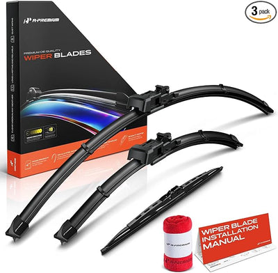 A-Premium 26"+17"+12" Windshield Wiper Blades with Wear Indicator & Towel | Compatible with Cadillac SRX 2010-2016, Front Rear Wipers Blade Set for TLP/Hook Arm Connector, Pack of 3