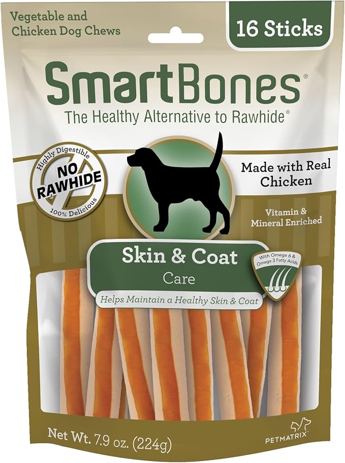 Skin And Coat Care Sticks 16 Count, Rawhide-Free Chews For Dogs, With Omega Fatty Acids