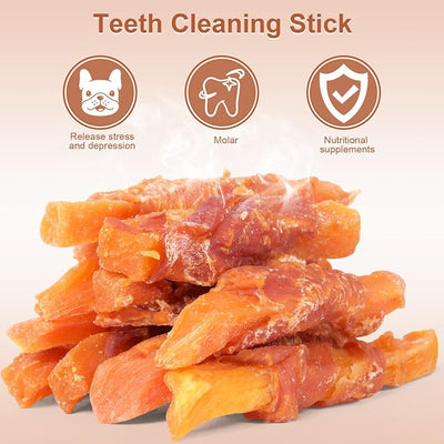 Chicken Wrapped Sweet Potato Dog Treats, Soft Chews Puppy Training Snacks, Grain Free High Fiber Digestive Support Sticks, 16 Ounces