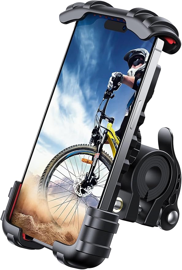 Bike Phone Holder, Motorcycle Phone Mount - Motorcycle Handlebar Cell Phone Clamp, Scooter Phone Clip for iPhone 14 Plus/Pro Max, 13 Pro Max, S9, S10 and More 4.7" - 6.8" Smartphones, Red