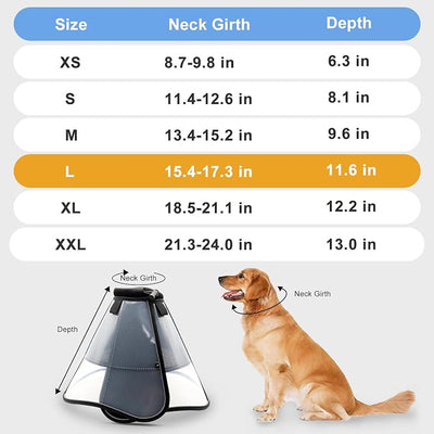 WinWeal Upgraded Soft Dog Cone Collar for Large Medium Dogs After Surgery – Adjustable Transparent Recovery Collar, Breathable Elizabethan E-Collar for Wound Healing & Anti-Licking (L, Black)
