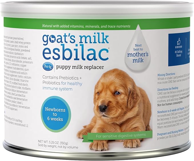 Goat’s Milk Esbilac Powder - 5.25 oz - Powdered Puppy Formula with Prebiotics, Probiotics & Vitamins for Puppies Newborn to Six Weeks Old - For Sensitive Digestive Systems