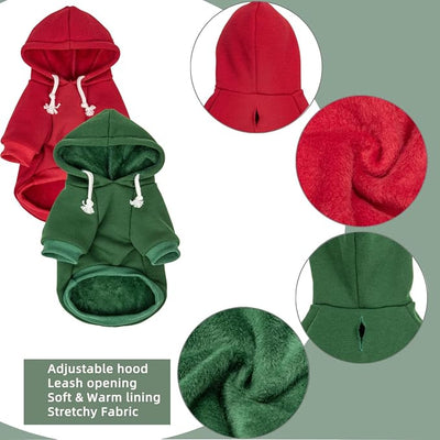 2-Pack Dog Hooded Sweaters & Jackets - Soft Dog Clothes Hoodie for Small/Medium/Large Dogs & Cats | All-Season Comfort & Fit, Stylish Pet Shirts Apparel & Accessories (Wine red, Dark Green, Small)