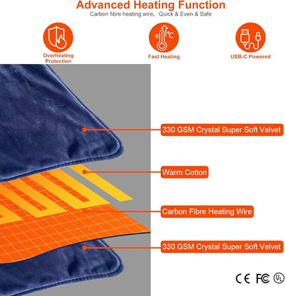 GLITI USB Heated Blanket,Cordless Electric Blanket with 10000mAH Battery,61" x 34" Heated Throw Blanket with 3 Fast-Heating Levels,Machine Washable Super CozySoft Portable Heated Blanket for Women Men