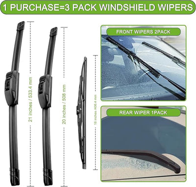 PARRATI® Windshield Wiper Blades for Dodge Durango 2001-2003, 3 Pack | 20/20 Inch Front +16 Inch Rear, OEM Replacement, Ultra Quiet, No Streaks All Weather Wiping