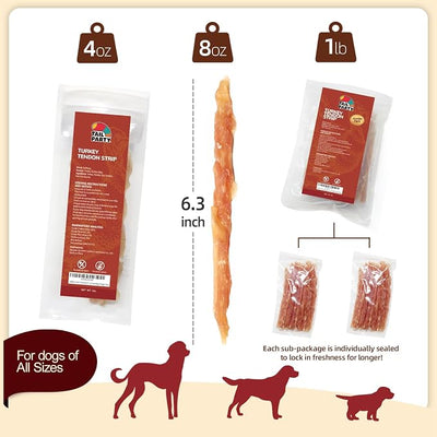 TailParty Turkey Tendons for Dogs (Strip, 8 oz), All Natural Dental Chews, Rawhide Alternative, Long-Lasting Training-Reward Treats for Health-Conscious Pet Owners