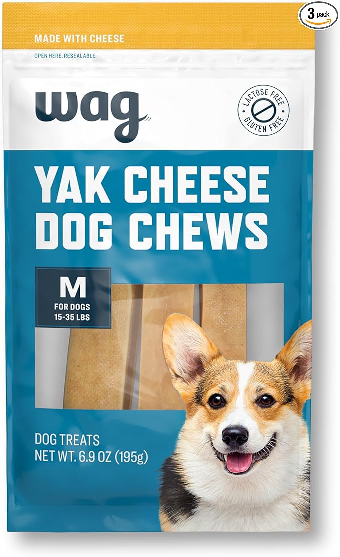 Amazon Brand - Yak Cheese Himalayan Dog Chews, Dog Treats for Medium Size Dogs, All Natural, High Protein for Aggressive Chewers, 15-35 lbs, 3 Count, 6.9 oz